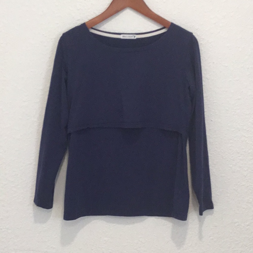 Navy Maternity Nursing Cotton Long Sleeve Top Medium